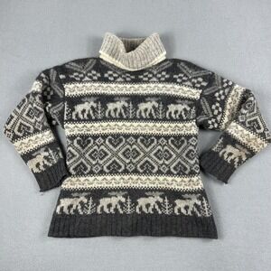 Vintage Eddie Bauer‎ Sweater Womens Medium Wool Turtleneck Moose Fair Isle 90s